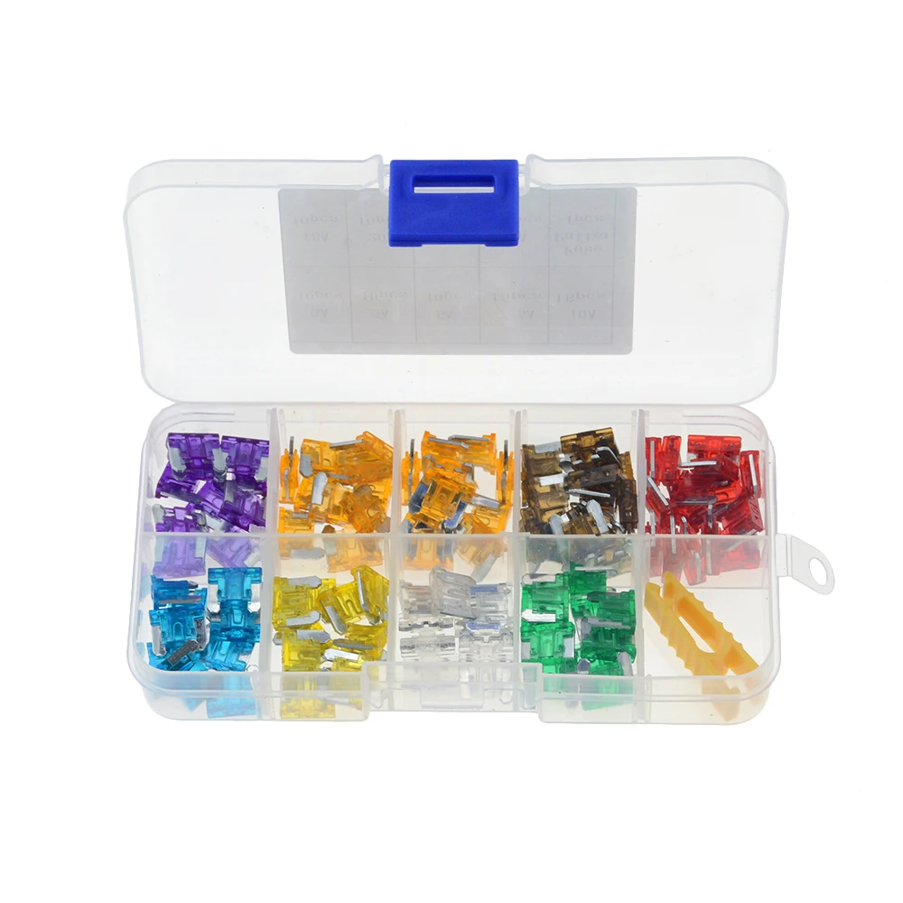 100pcs/lot Car Truck Micro Blade Fuses 3A 5A 7.5A 10A 15A 20A 25A 30A AMP Plastic Box Assortment with Clip