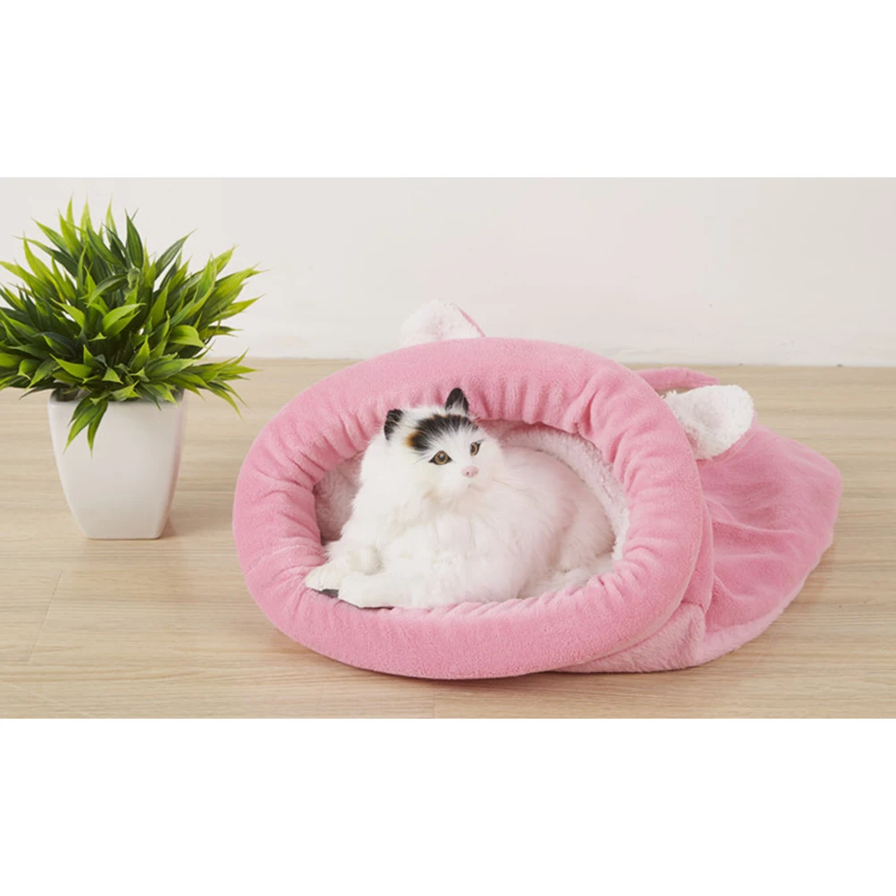 

Pet Sleeping Bag Cat Bed Kitten Pink Adorable Shape House Dog for Indoor Beds Mat