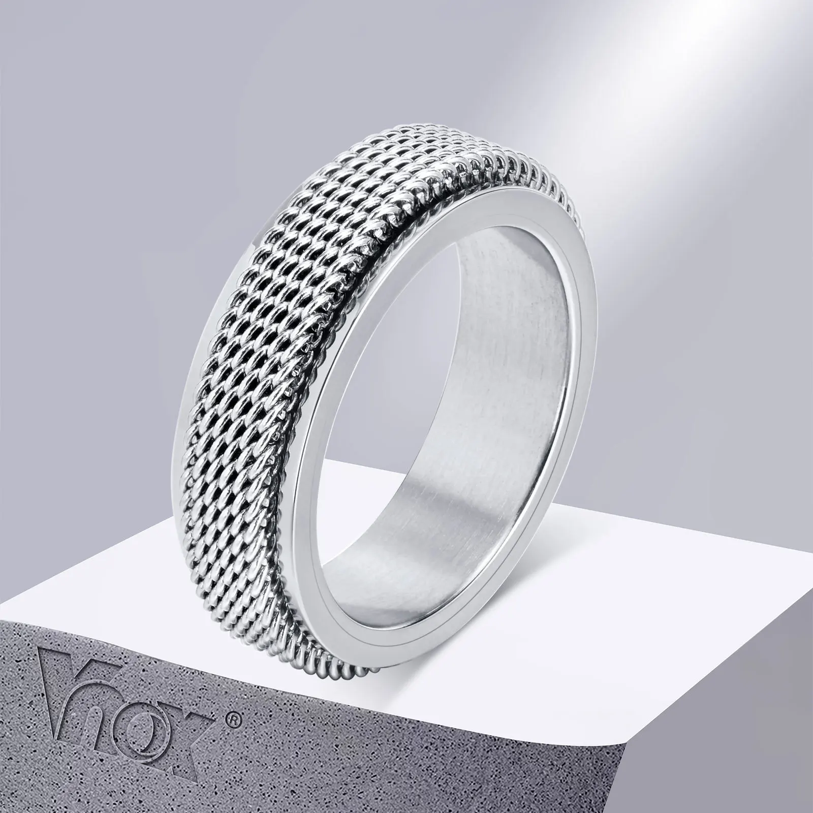 Vnox Waterproof Stainless Steel Metal Spinner Mesh Wedding Band Rings for Men Male Release Stress Gifts Jewelry