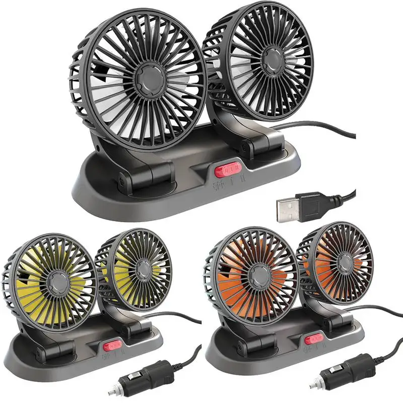 Multifunction Double Head 2 Speed Adjustable Silent Car Double Head Fan 360 Degree Rotation Neck Cooler For Car Accessories