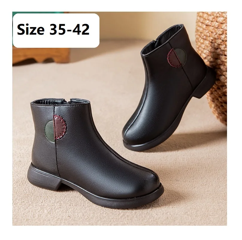 

New microfiber leather ankle boots women's shoes big size 42 winter zip up booties woman short boot low heels waterproof shoes