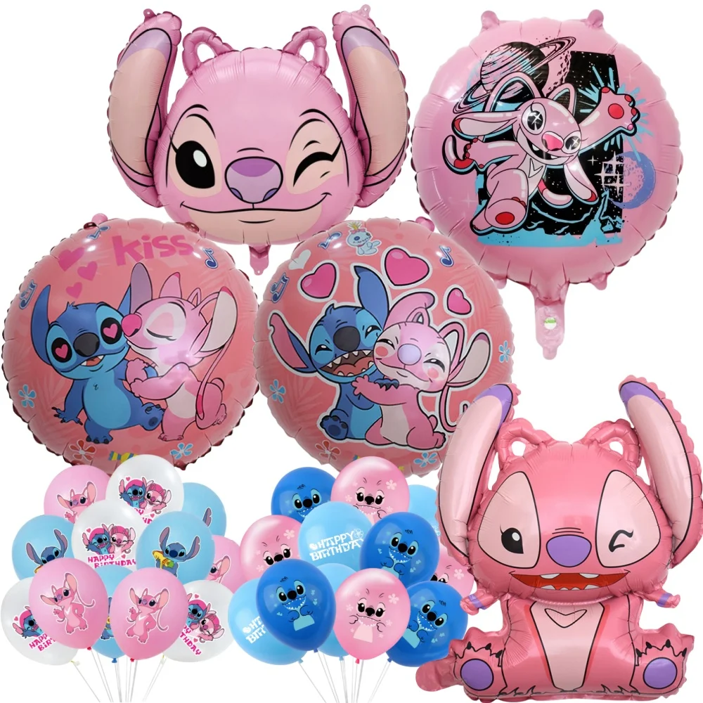 Disney Lilo Stitch Birthday Decorations Pink Angel Theme Party Tableware Cake Toppers Balloons Happy Party Baby Shower Supplies