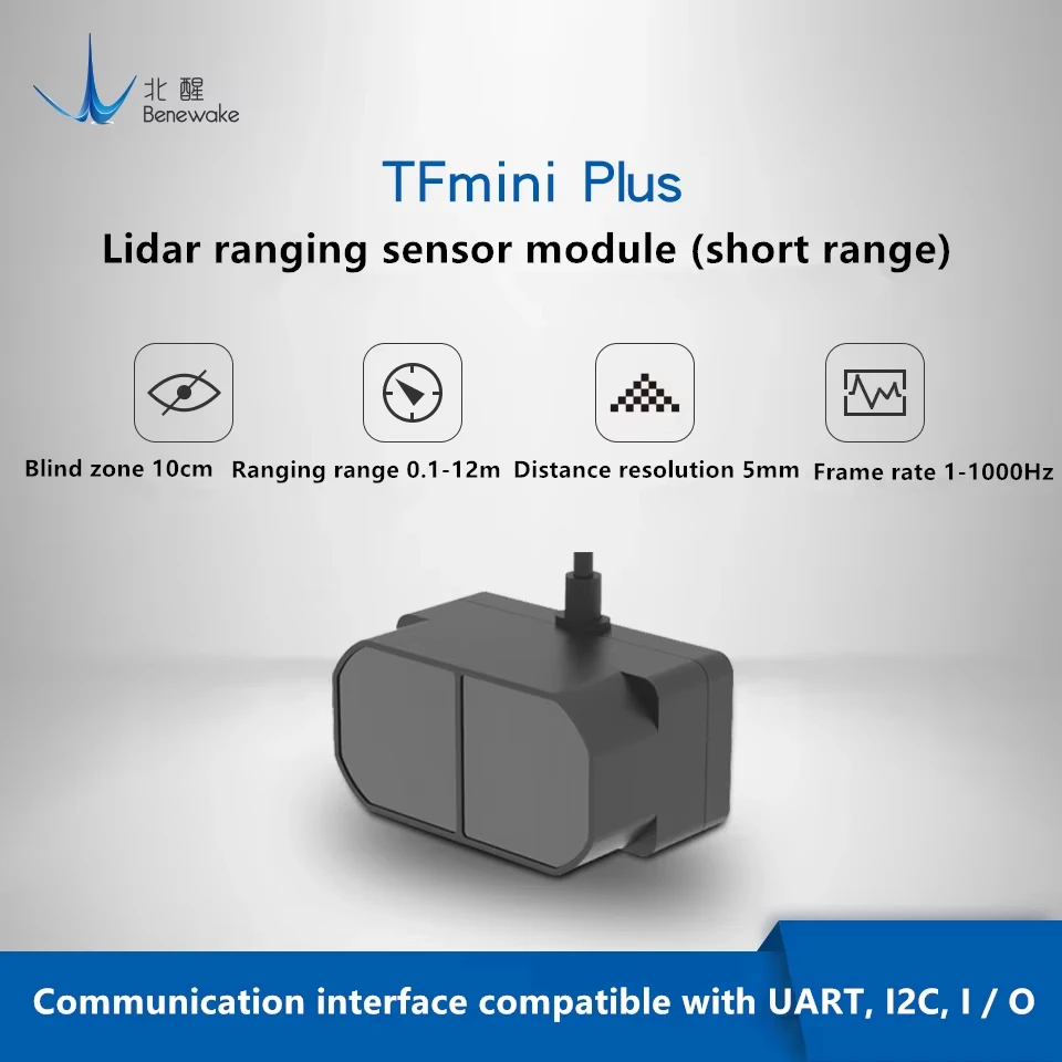 Benewake TOF 12m TFmini Plus LiDAR Module, IP65 Micro single point TOF short distance sensor compatible with both UART IIC I/O