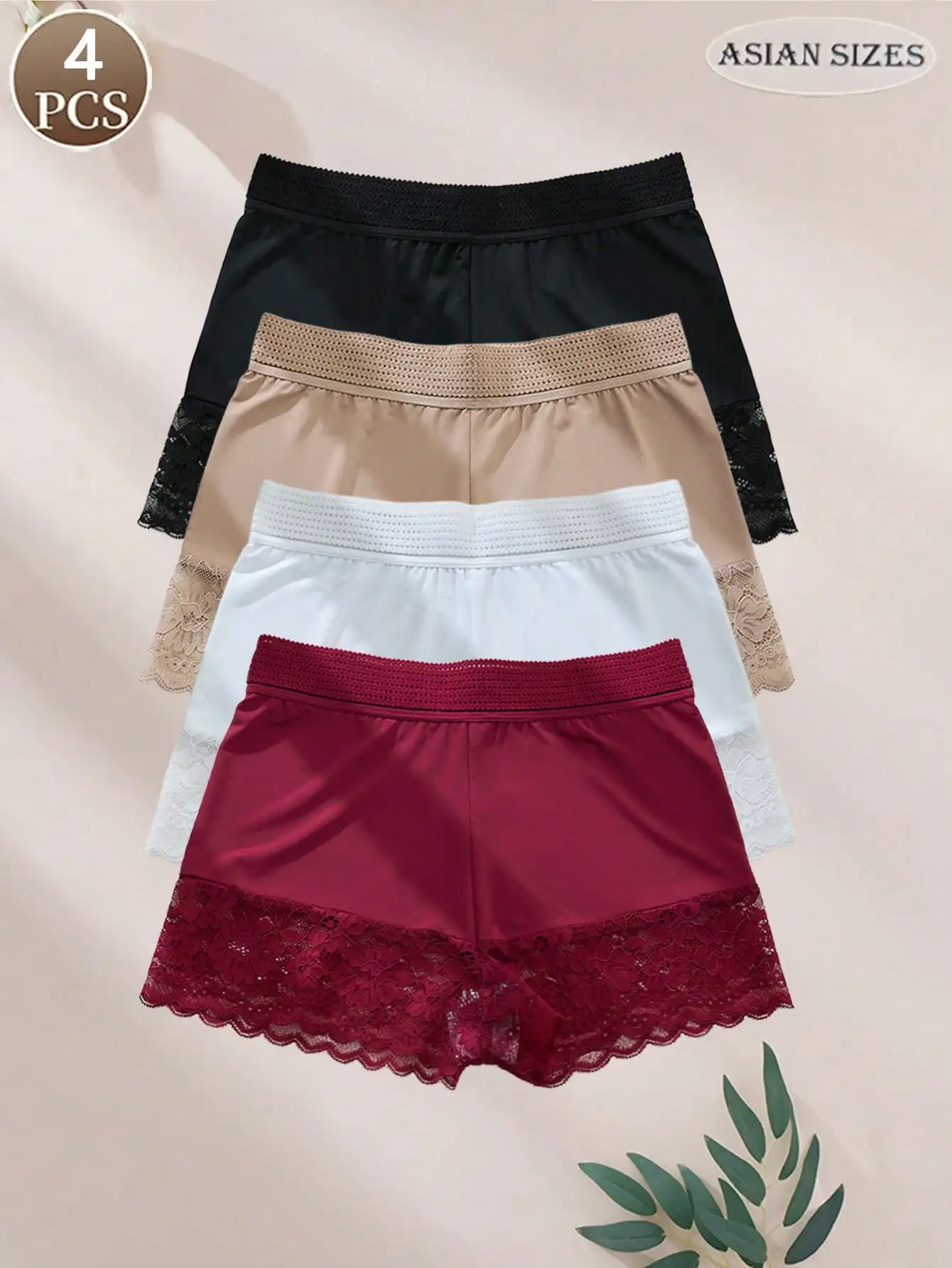 

Однотонные женские трусы из 4 кружева в стиле пэчворк, бесшовные леггинсы, защитные брюки, удобное и мягкое женское нижнее белье