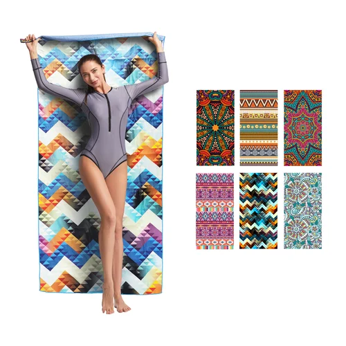 Toallas de playa de secado rápido de microfibra HiTurbo, impresión bohemia súper absorbente ultraligera y de secado rápido