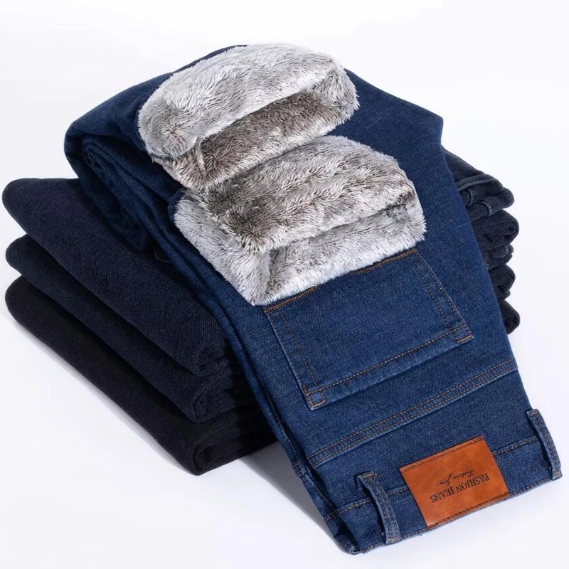 2026 Herren Fleece-gefütterte Verdickte Jeans Winter Warme Stretch Slim Fit Hosen Bequeme Weiche Hosen für Tägliche Arbeitskleidung – Detail 16