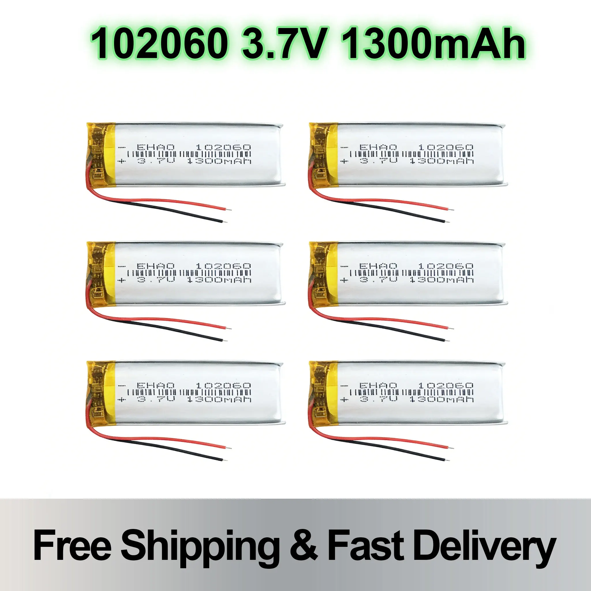 

Rechargeable 3.7V 1300mAh Lipo Battery 102060 For Smart Watch Bluetooth GPS Wired Microphone Recorder