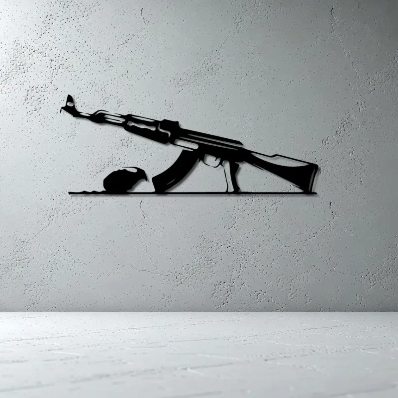 CIFBUY Metal Wall Art Assault Rifle Silhouette Unique Gun Lover Decor Rugged Masculine Man Cave Home Accent