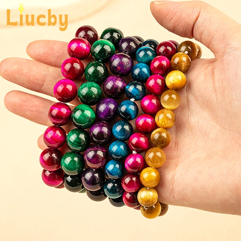 Natural Stone Color mixing Tiger's Eye stone 5A Quality Handmade Handstring Gemstone beads Halloween Bracelet 4/6/8/10/12/14mm