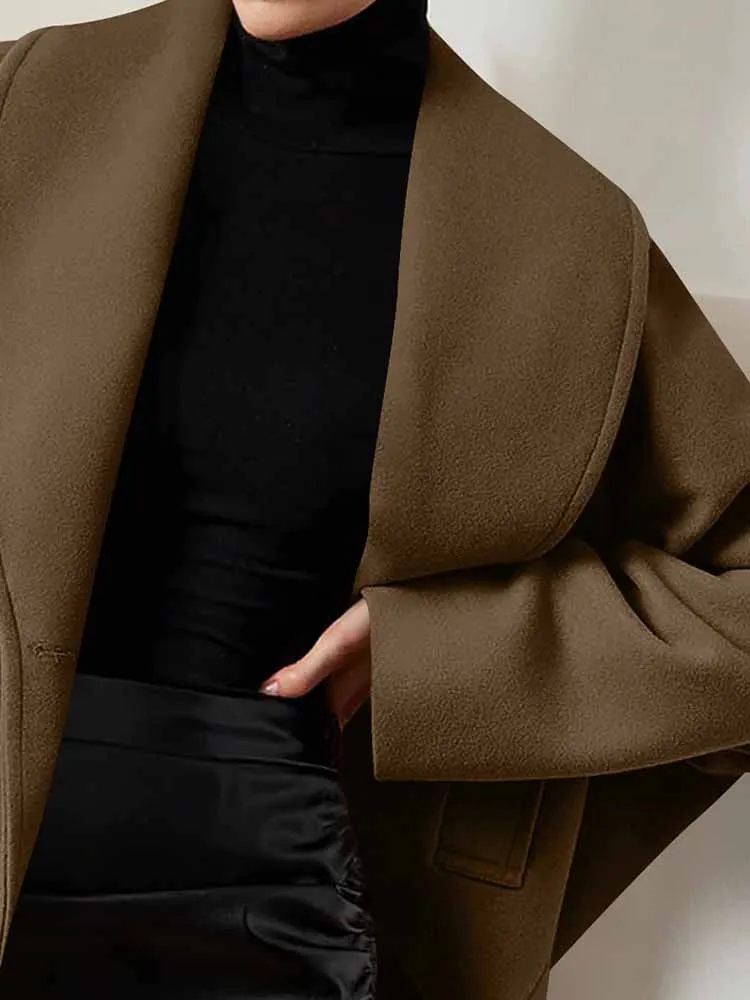 

Простая однотонная шерстяная куртка на пуговицах, модная уличная верхняя одежда с карманами, новое зимнее свободное женское пальто с длинными рукавами