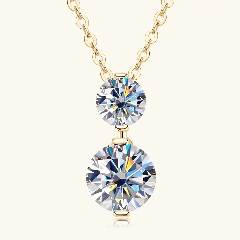 

925 Silver Sparking 1.7cttw. Two-stone Moissanite Pendant Necklace for Women Choker 2024 Trend Neck Jewelry Valentine Gift