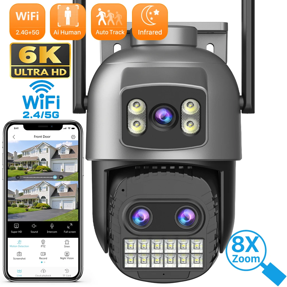 15MP Outdoor PTZ  2.4G/5G Wifi Camera 10X Zoom Three Lens Dual Screen  10MP Dual Lens  Auto Tracking Onvif Surveillance Camera