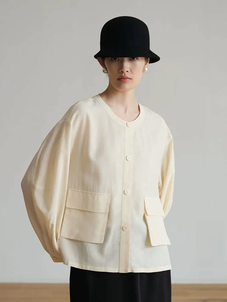 

Оригинальная женская верхняя одежда Lp Travel из шерсти и шелка, весенняя, с круглым вырезом, свободного кроя, повседневная, универсальная, рабочая одежда, топ с длинными рукавами