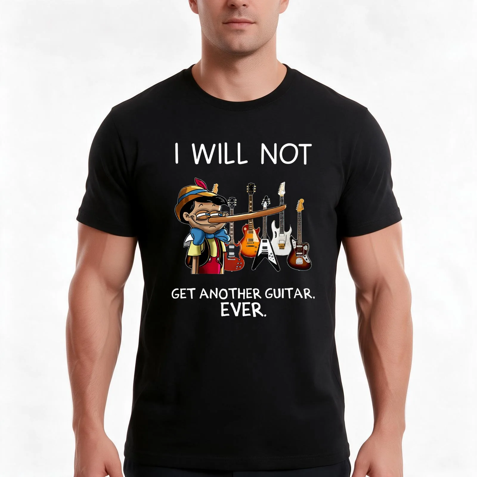I will not get another guitar ever T-Shirt, Summer Casual Cotton Tee, Oversized Streetwear Tops, Vintage Graphic Print