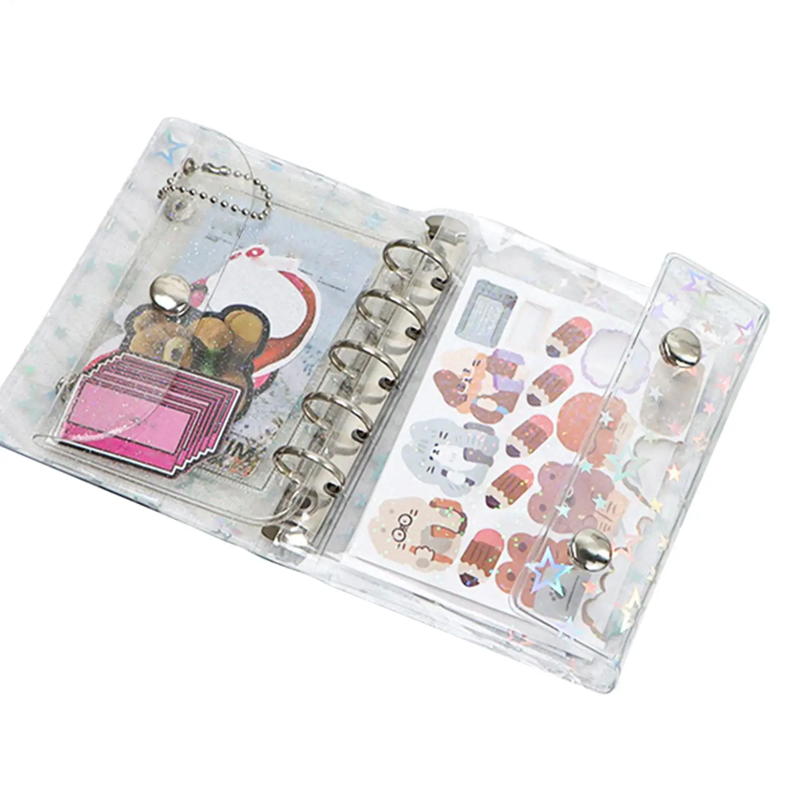 مجلد تخزين شخصي من مادة PVC بأكمام شفافة مع نمط نجمة، حماية شخصية للمنظمين للفتيات المراهقات والشباب