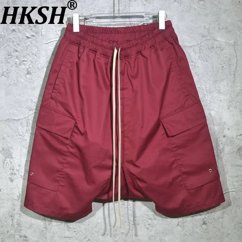 

HKSH Summer New Men Safari Style Multi-pocket Baggy Drop Crotch Harem Pants Trend Casual Elastic Waist Drawstring Shorts HK17959