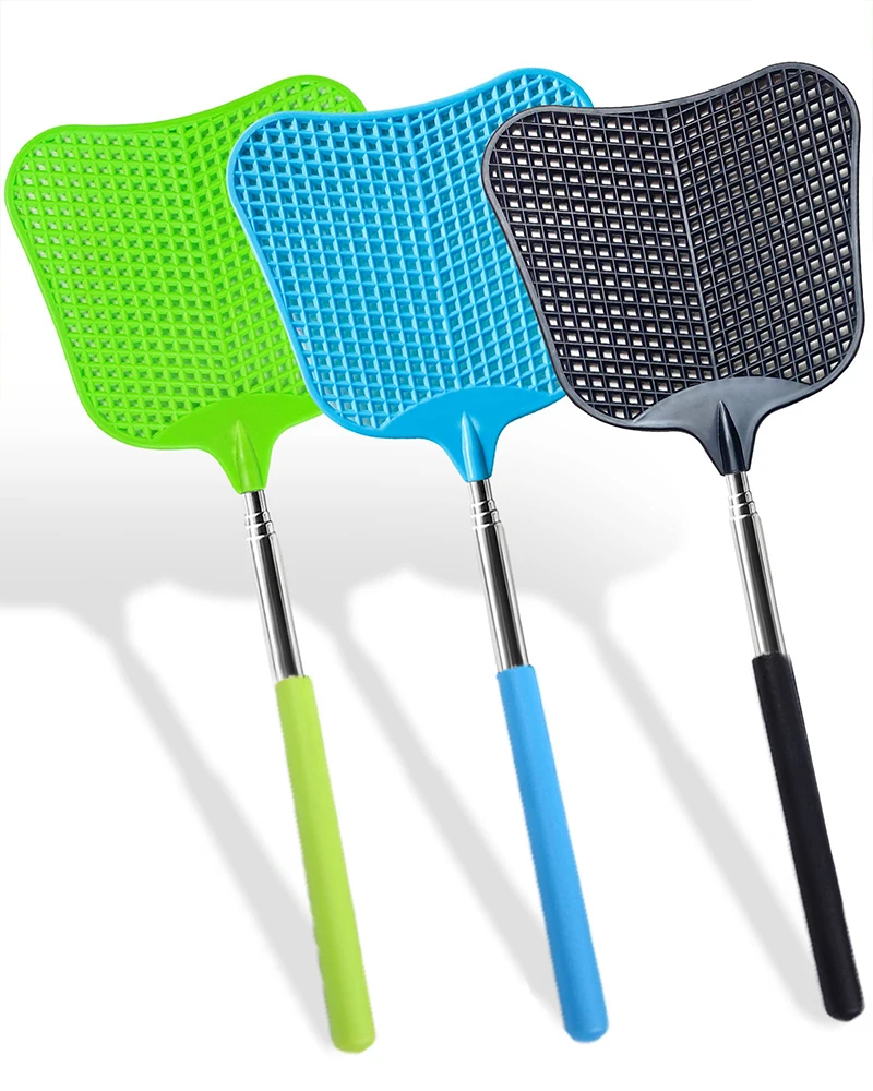 Telescopic  Fly Swatter Plastic Large Bug Swatter That Work with Stainless Steel Extendable Handles for Indoor and Outdoor