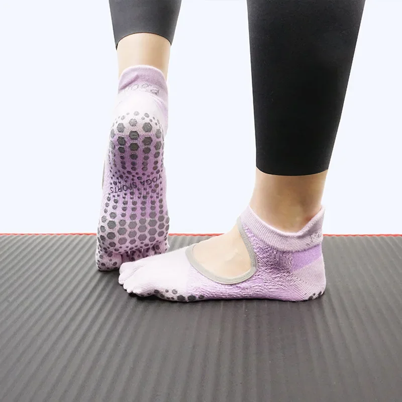 Women Five Toed Dot Silicone Cotton Yoga Socks Non-slip Half Toe Pilates Grip Low-Ankle Socks