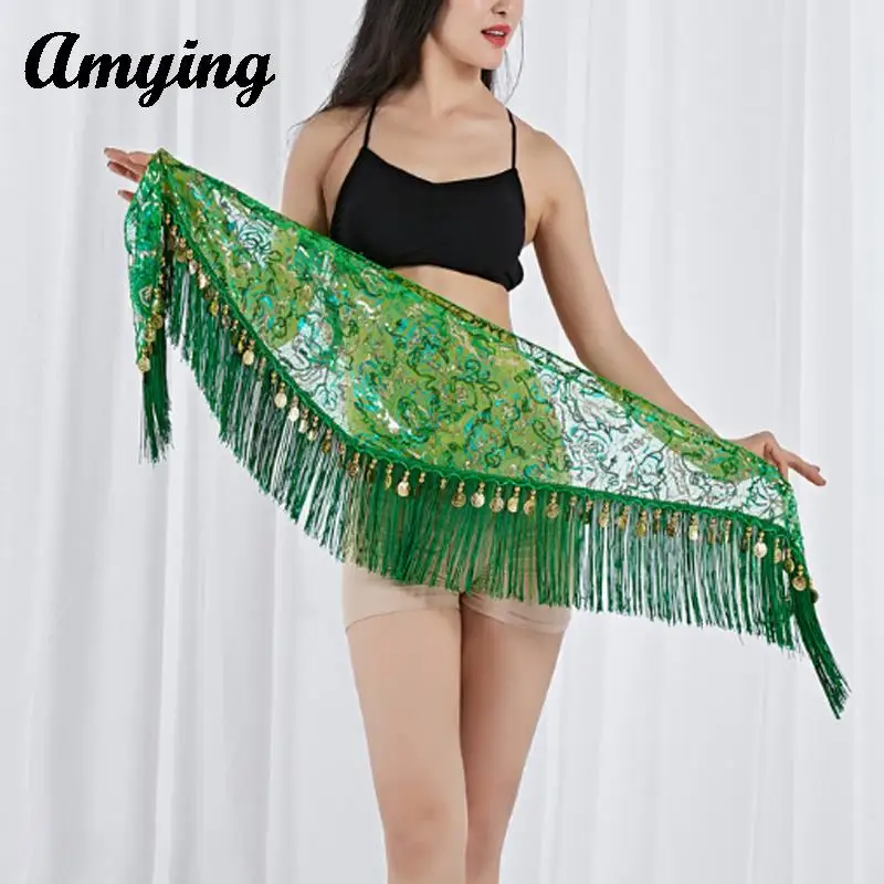 Women Tassel Belly Dance Hip Scarf  Adult Dancewear Oriental Indian Dance Waist Chain Belt Skirt Coin Tassel Sequin Waist Scarf