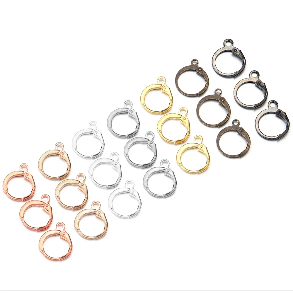 20Set/Lot 14*12mm Copper French Lever Earring Hooks Circle Earring HooksWire Ear Clasp Settings For DIY Jewelry Making Supplies