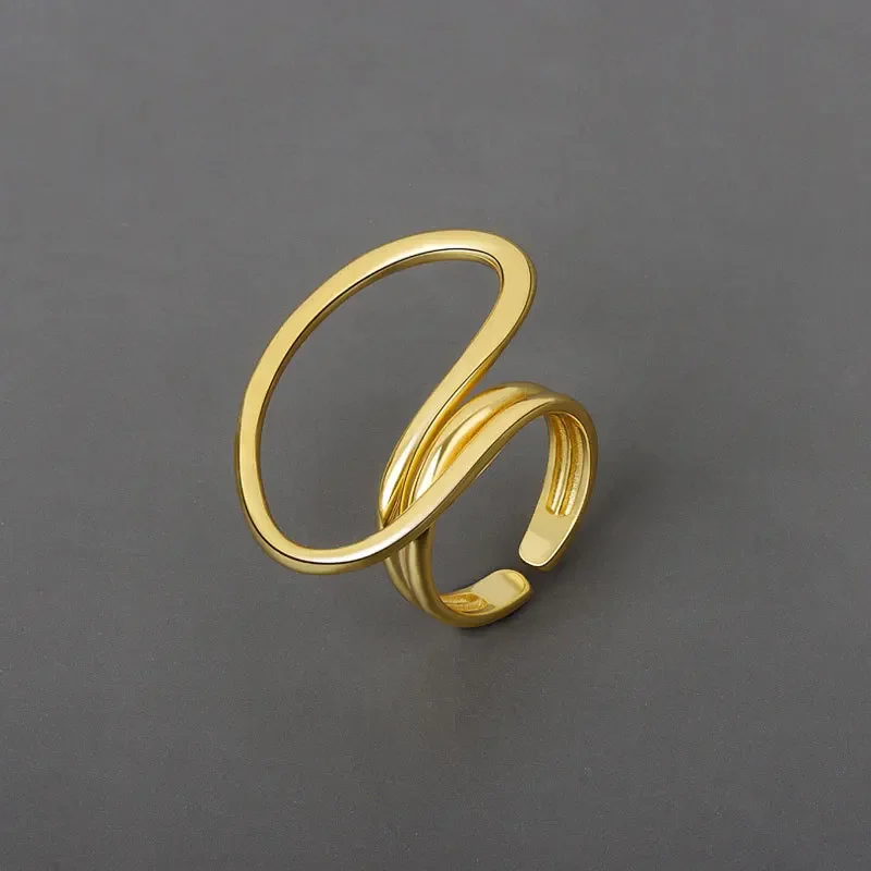 Oversized Exaggeration Unique Lines Silver Gold Color Rings for Women Trendy Creative Design Irregular Adjustable Party Jewelry