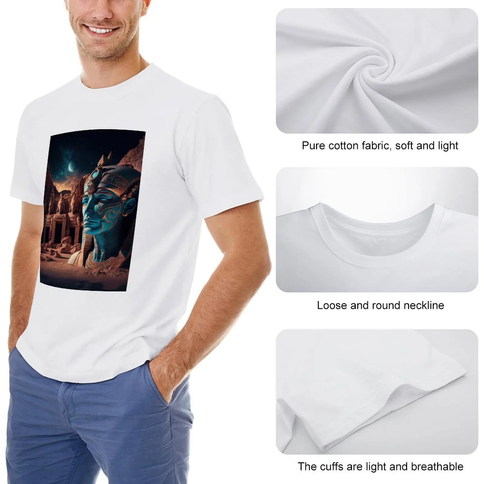 Egyptian Ruins Fantasy Art T-shirts Novelty T-shirt Crewneck  Move  Funny Novelty Leisure Eur Size