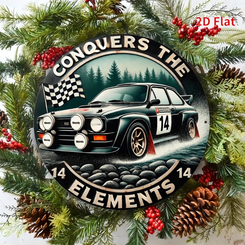 Le dessin 2D représente une voiture de course sur le thème tout-terrain et porte le nom « Conquering Nature ».