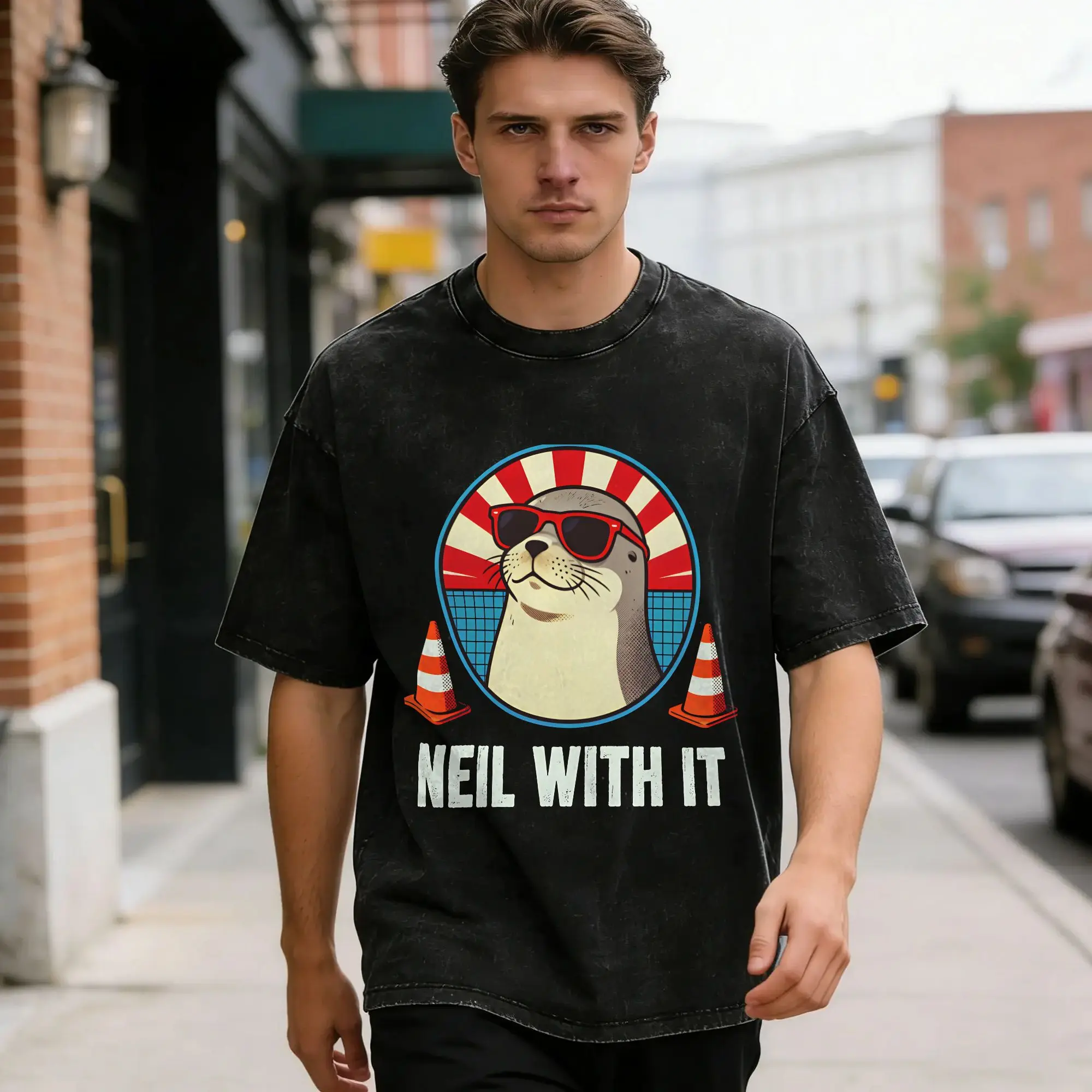 Neil the Seal  T-Shirts Men  Humorous Pure Cotton Tees O Neck Short Sleeve T Shirts Birthday Gift Clothing