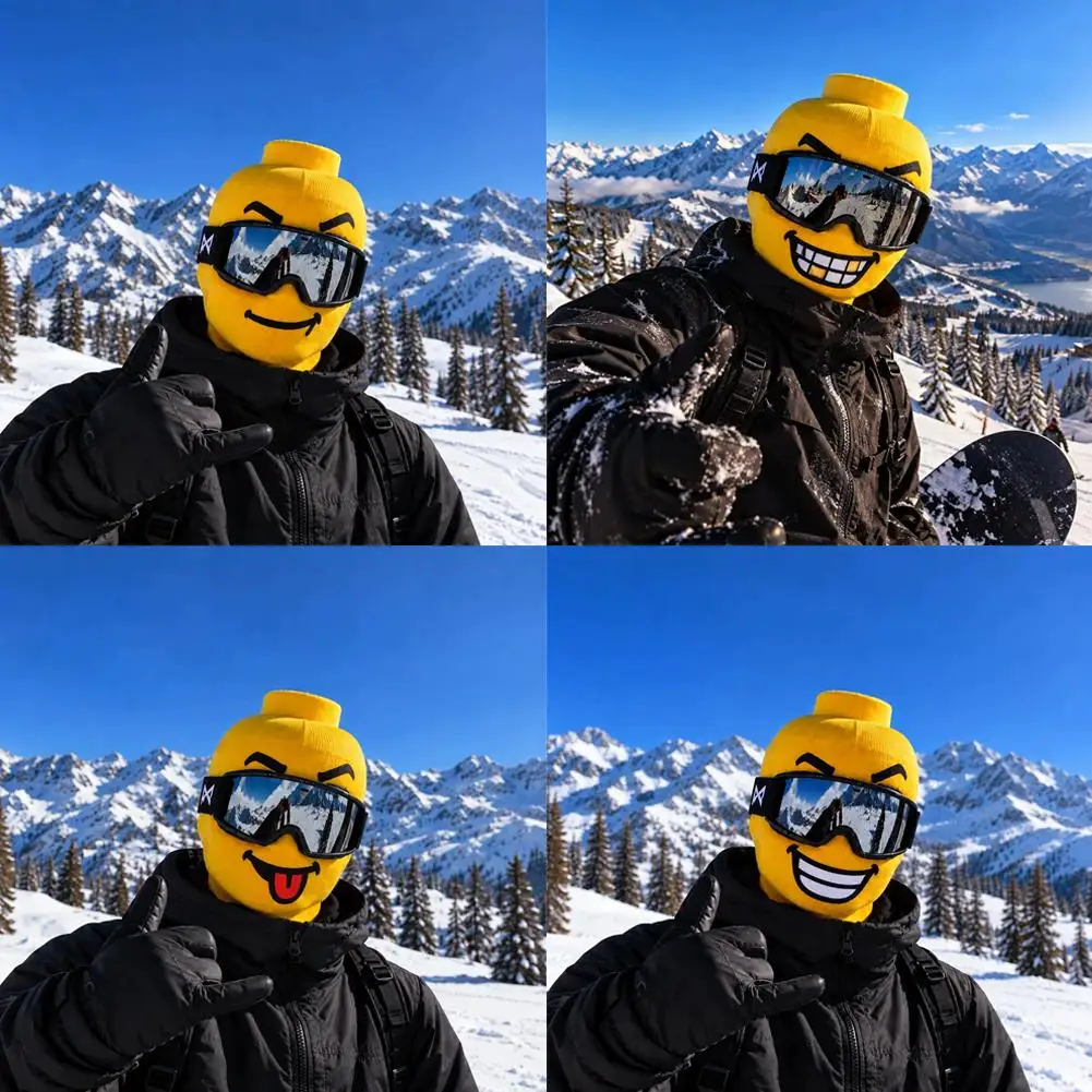 3D Building Block Man Printed Balaclava Funny Yellow Face Ski Mask Breathable Full Face Cover for Cycling Skiing Snowboarding