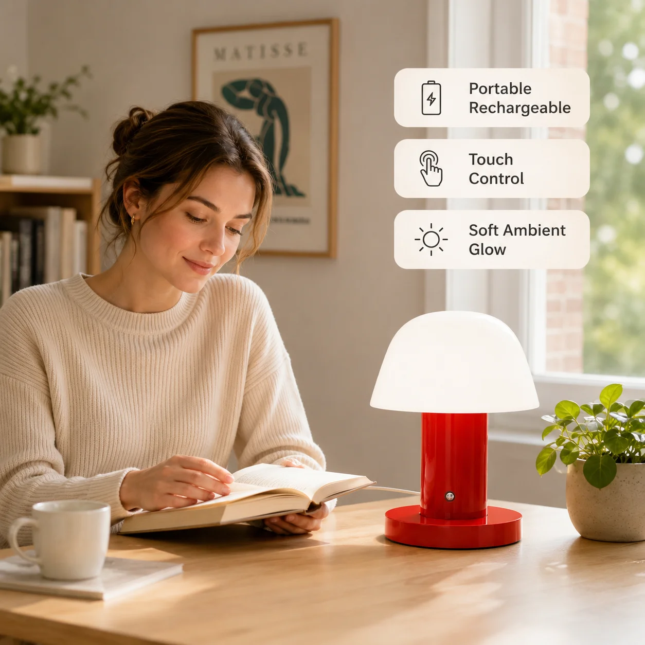 Bedroom Living Room Dining Room Outdoor Rechargeable Mushroom Table Lamp LED Touch Switch Small Mushroom Night Light view 6
