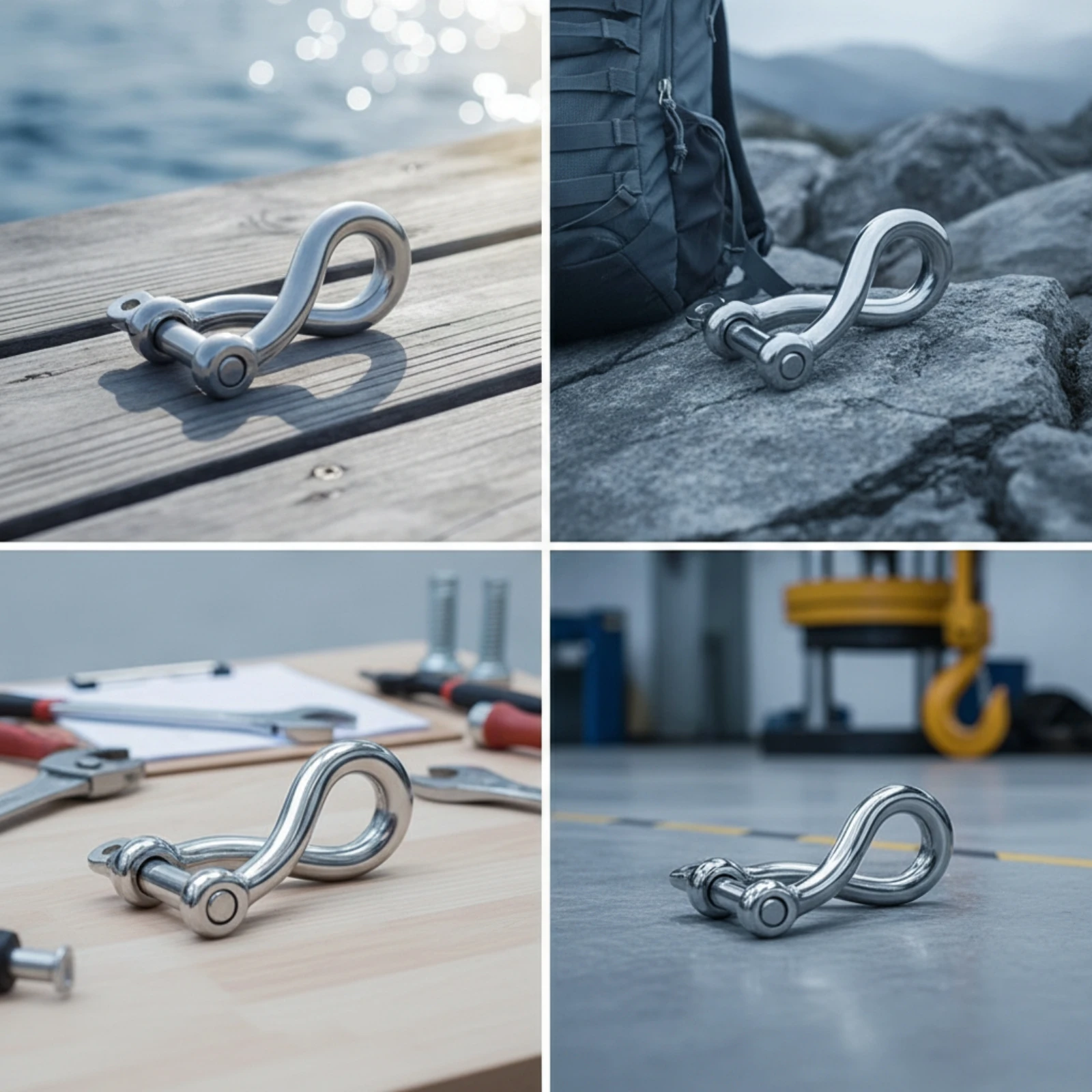Bow Shackle with Screw Pin Polished Screw Pin Shackle Hardware Heavy-Duty Multi-Purpose for Boaters, Boats, Rigging