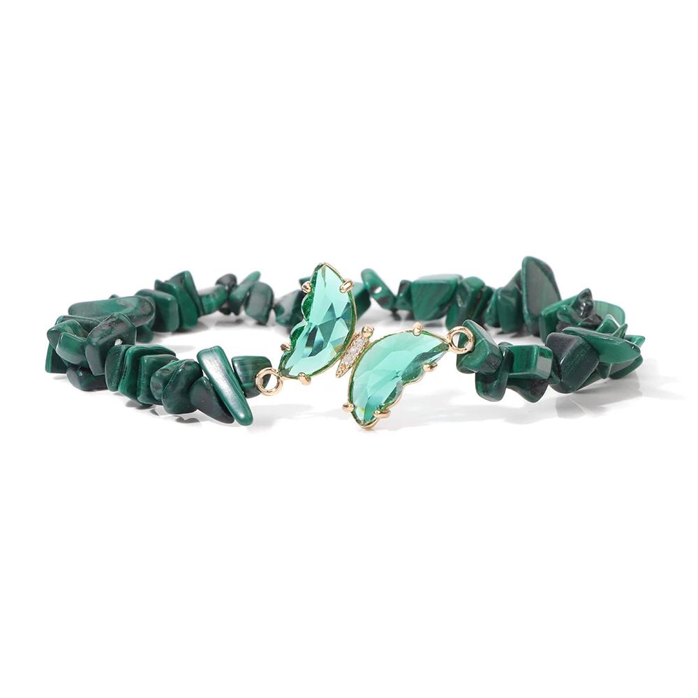 Natural Stone Crystal Butterfly Bracelet Irregular Lapis Lazuli Malachite Gravel Chip Beads Stretch Bracelets For Women Men