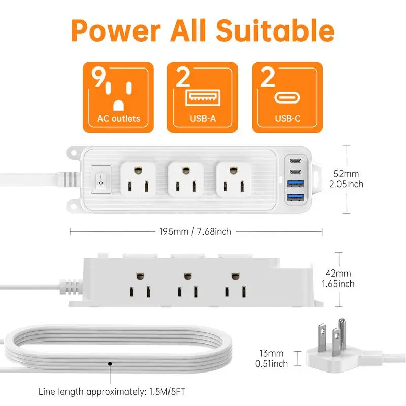 شقة التوصيل تمديد الحبل رقيقة التوصيل تمديد الحبل متعددة ميناء محول الشحن مع 9 منافذ 4 شاحن USB المنزلية