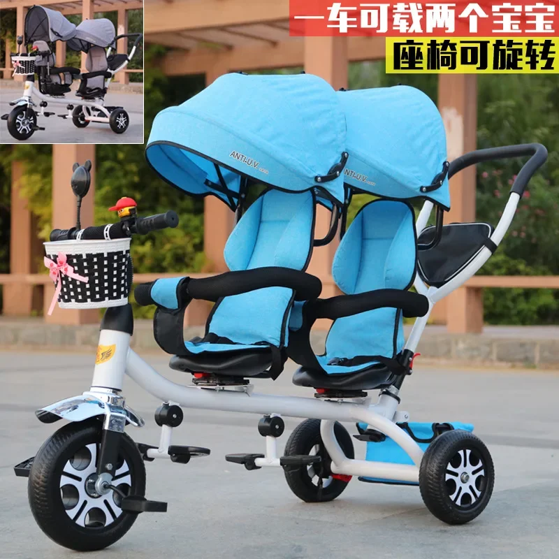 Baby Strollers Double Twin with Air Wheel  Universal Travel Baby Pram Children Tricycle Carriage for Sale Baby Push Trike