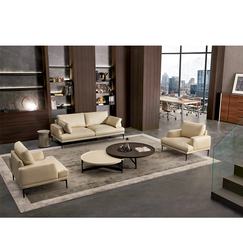 

Modern Genuine Leather Sofa Set Office Reception Couch Cheap Minimalist 1 2 3 Seater White Luxury Classic Sofa Set