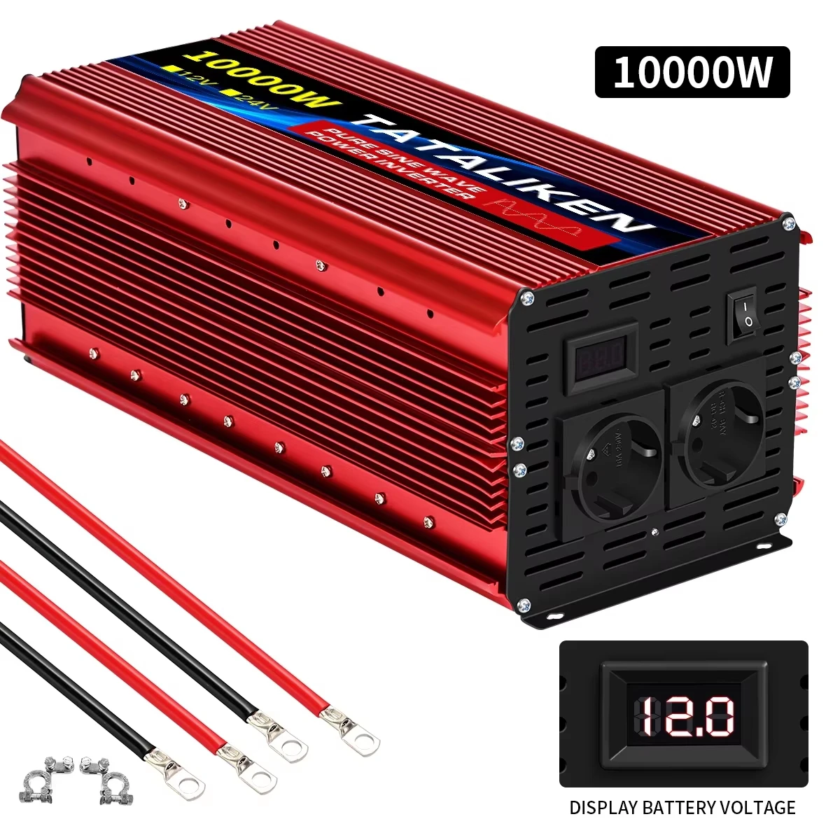 EU Socket 12 V Naar AC 220 V 50 HZ Zuivere Sinus Omvormer Auto Power 1600 W/6000 W/10000 W Spanning Draagbare Converter met LED