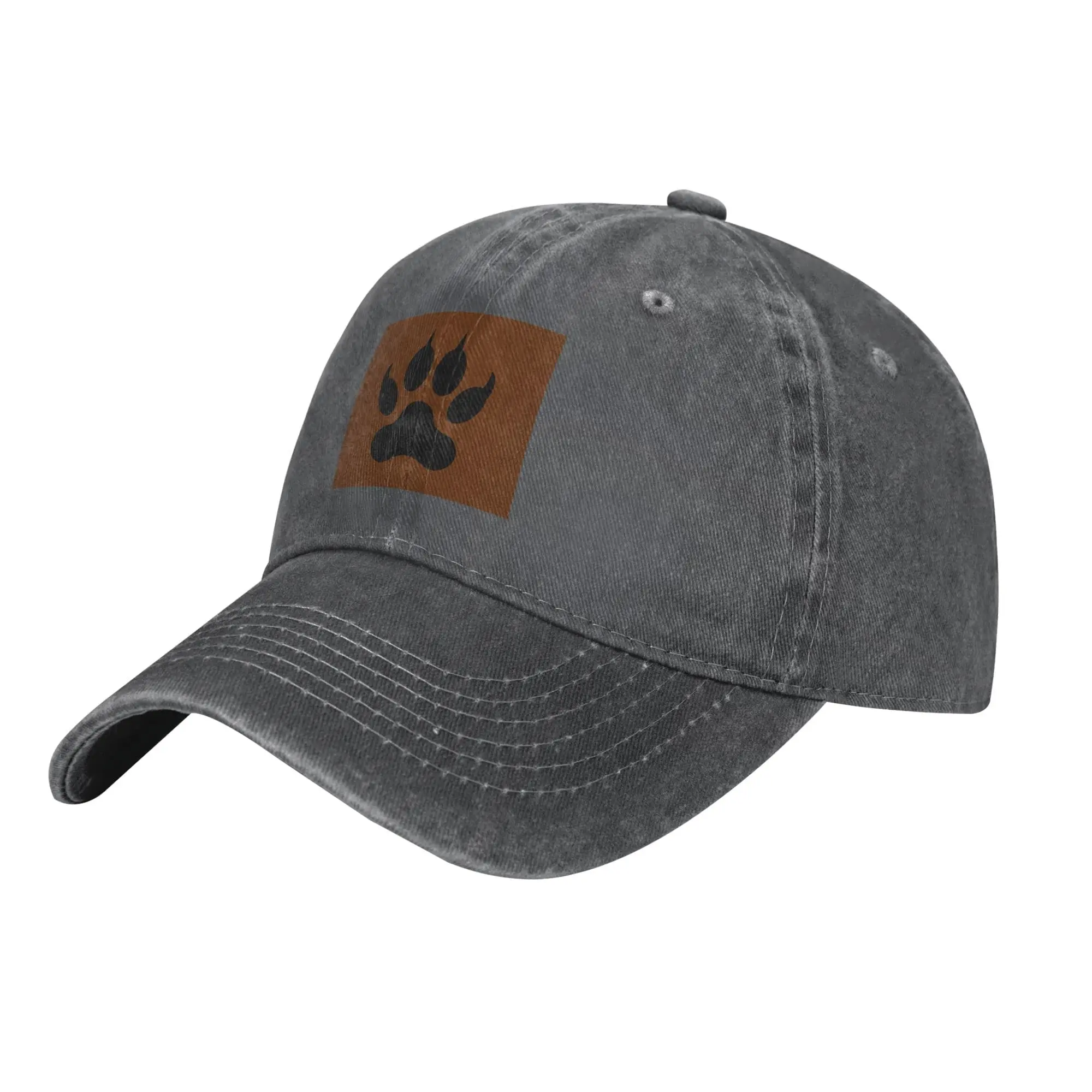 Wolf Paw Claws Print Track Pattern Baseball Cap - Adjustable Washed Cotton Vintage Outdoor Sports Hat for Men Women Dark Gray