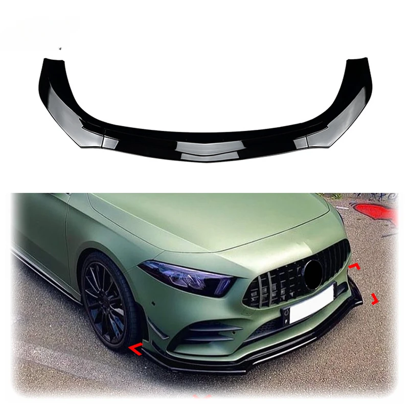 

For Benz A CLASS W177 2019-2022 A200 A35 A180 AMG Car Front Lip Bumper Spoiler Glossy Black Or Carbon Fiber Look For Mercedes