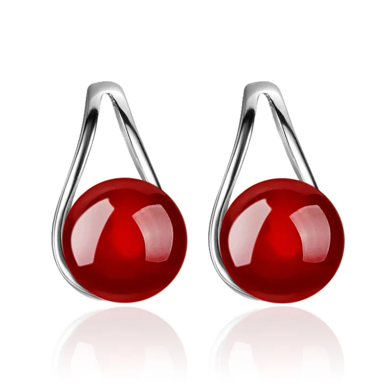 Girl Earring Openwork Black Red Droplet Stud Earring For Women Wedding Gift Lady Fashion Zircon Jewelry