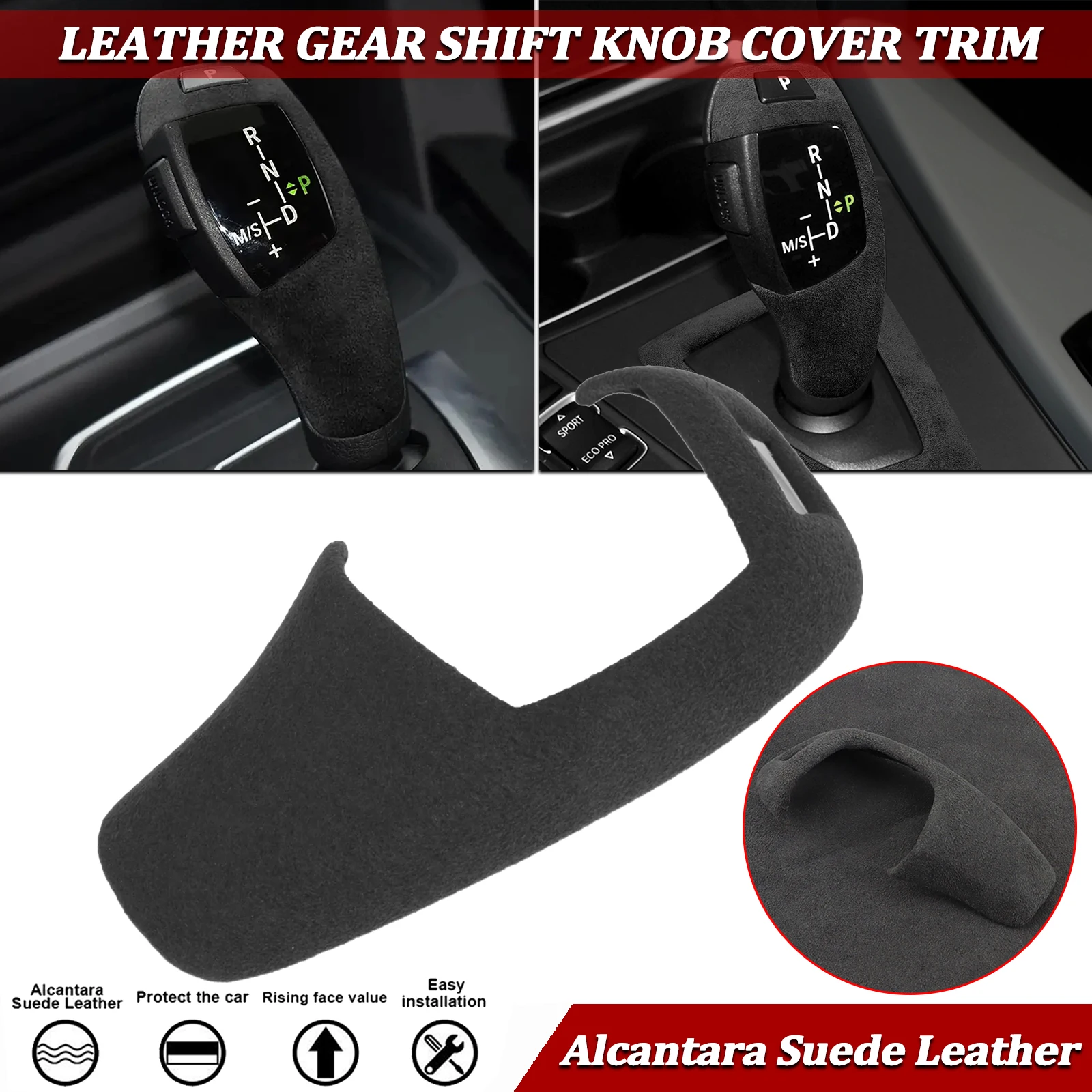 Inner Gear Shift Knob Cover Trim Protective Sticker Black Alcantara Suede For BMW 5 Series E60 2008-2010 X5 X6 E70 E71 2008-2013