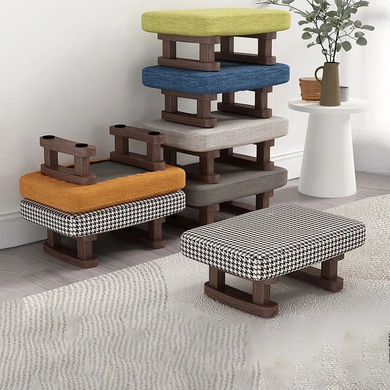 %%Colofull Small Wooden Stool Footrest Seat with Non-Slip Pad Small Square for Household Living Room