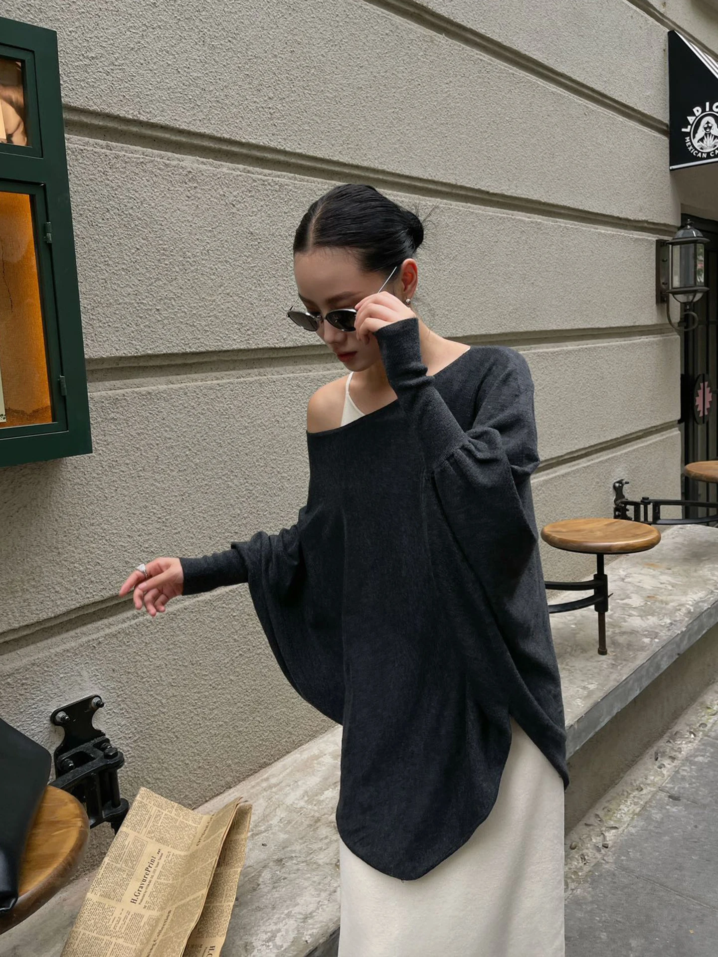 

Slimming Effect Woolen Knitted Top Asymmetrical Batwing Sve Women's Autumn Winter Casual Sle Comfortable Soft Knitwear