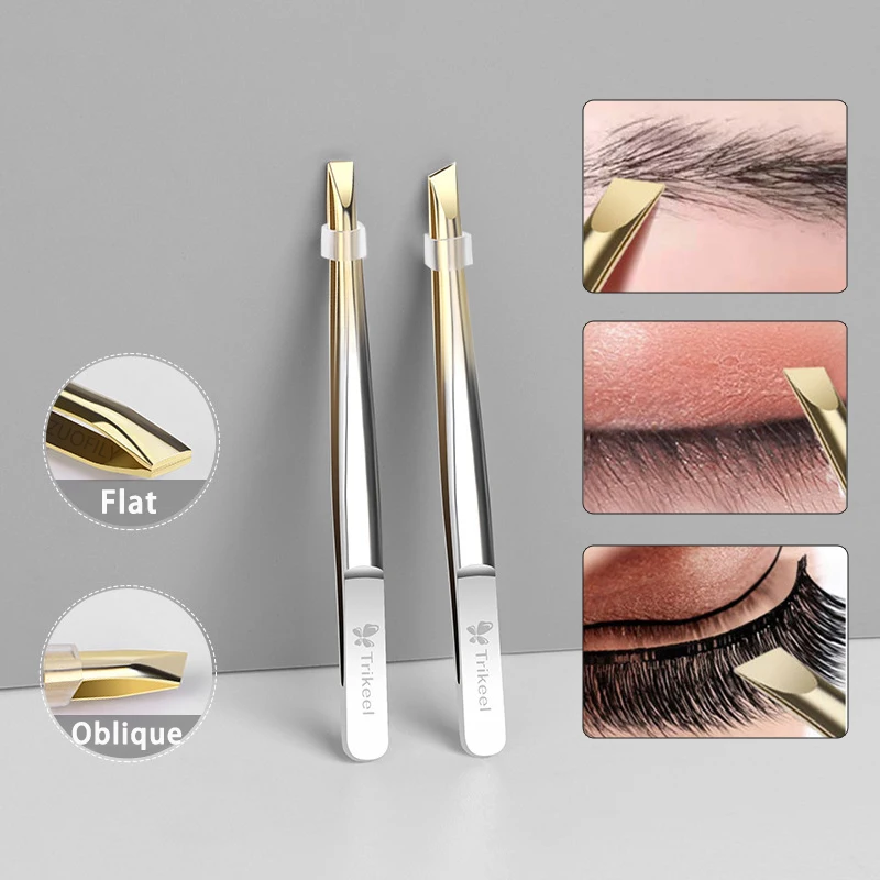 1pc Stainless Steel Flat/Slant Tip Multifunction Tweezer Eyebrow Tweezer Face Hair Removal Make Up Tools False Eyelashes Tweezer