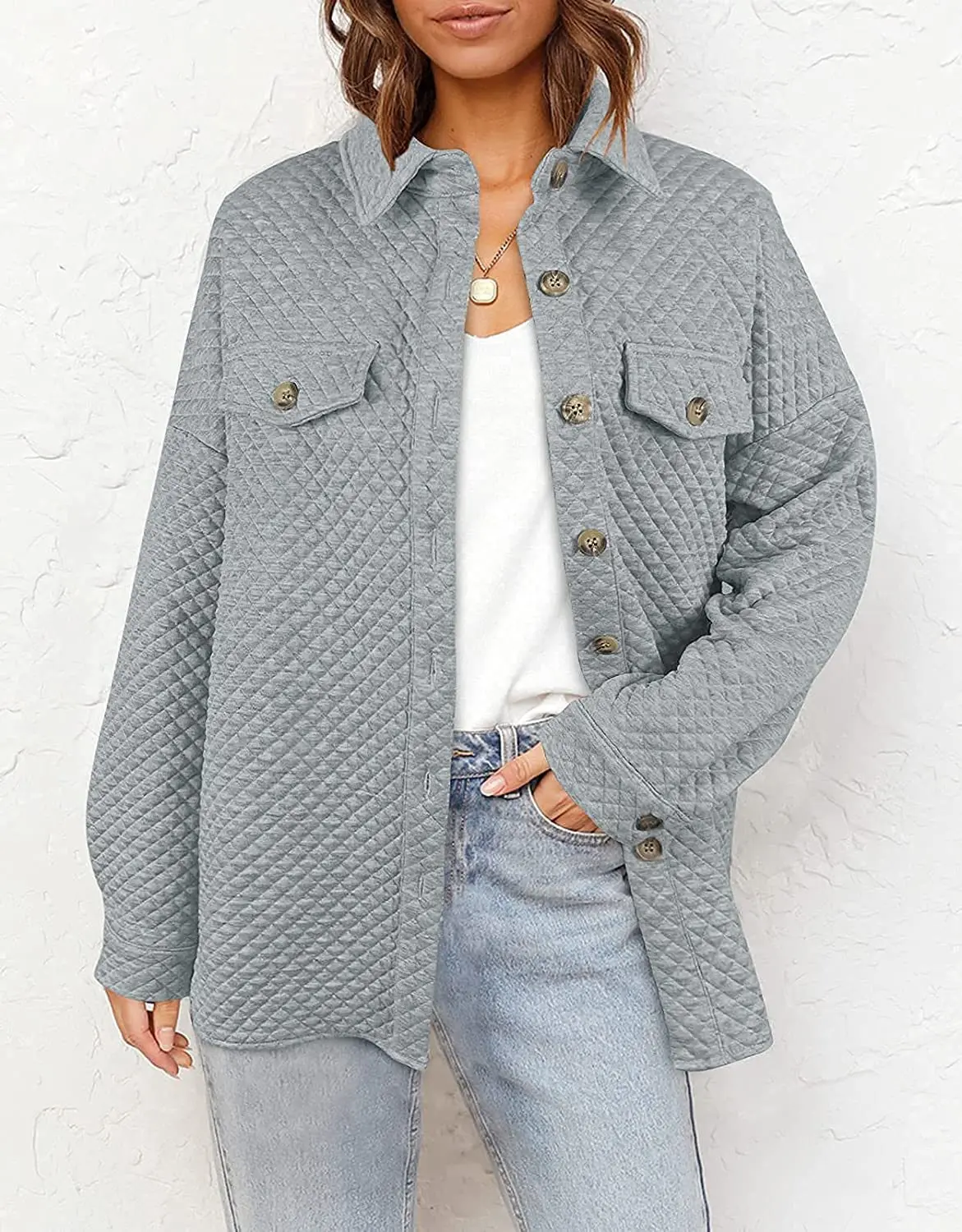 

Autumn Women's Solid Diamond Pocket Lightweight Casual Jacket Coat