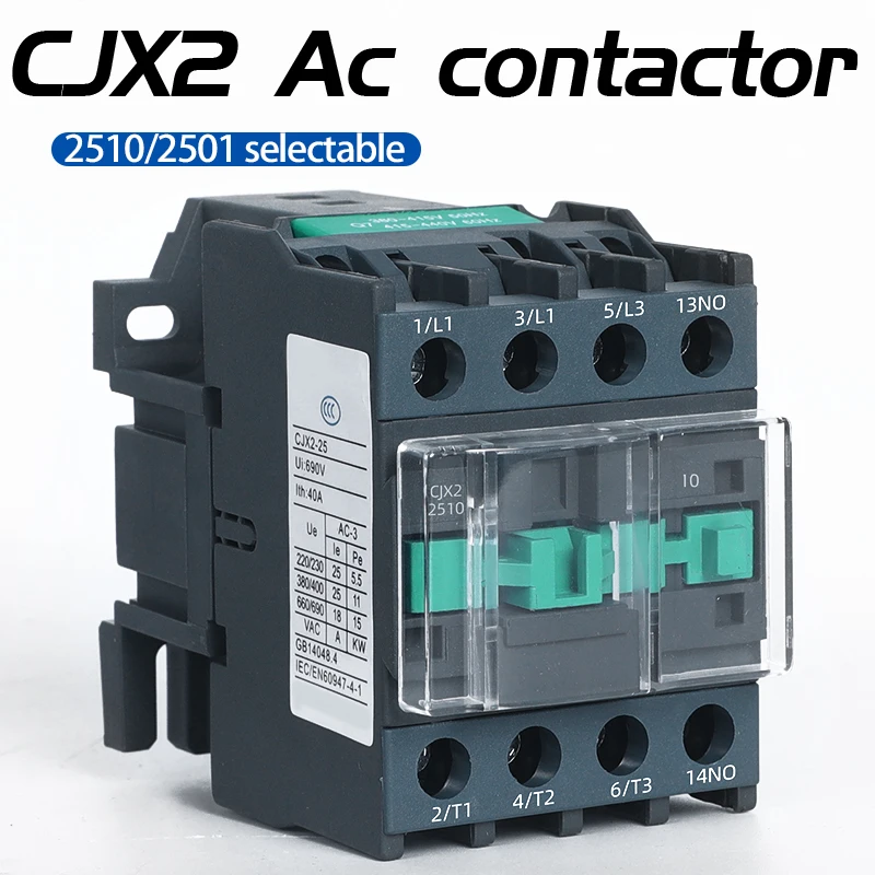 CJX2 2501-2510 Industrial Electrical AC Contactor, Strong Conductive, 24V 110V, 220V 380V Pure Copper Coil