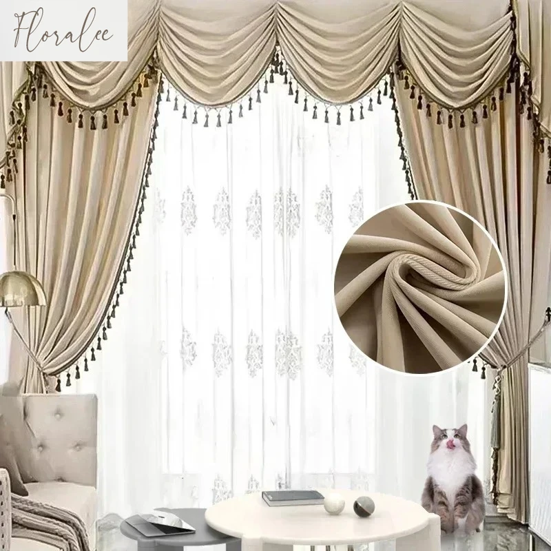 

Luxury European Style Curtains for Living Room Bedroom Velvet Valance Window Curtains High Shading Drapes Custom Solid Color