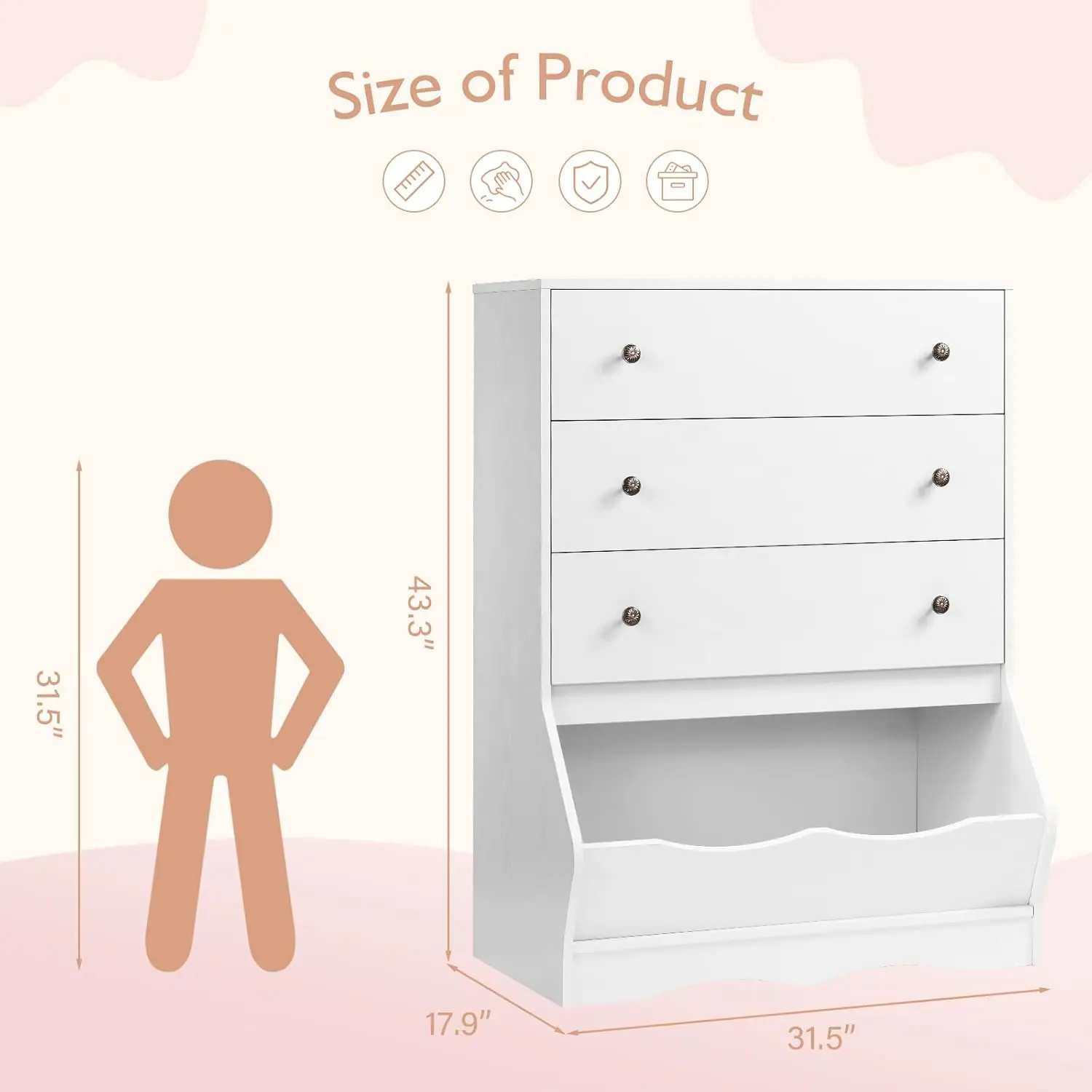 Commode pour enfants pour chambre à coucher, coffre à 3 portes de proximité, grande commode pour enfants, commode pour tout-petits pour chambre à coucher, évaluation de stockage Cubby, coffre à jouets Dr