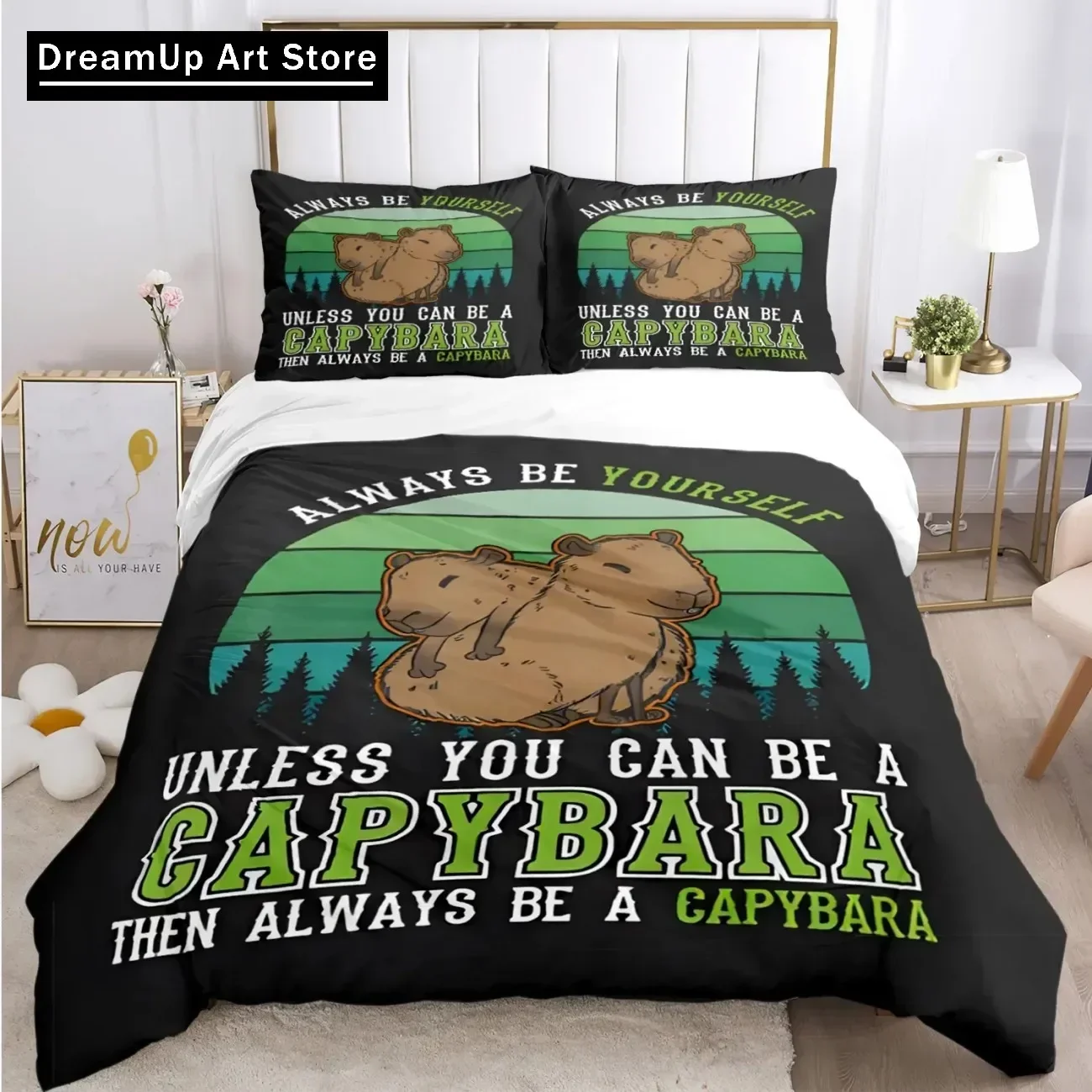 Funny Capybara Anime Duvet Cover Kawaii Animals Bedding Set Bed Set Quilt Cover Twin Single Queen King Size Boys Adult