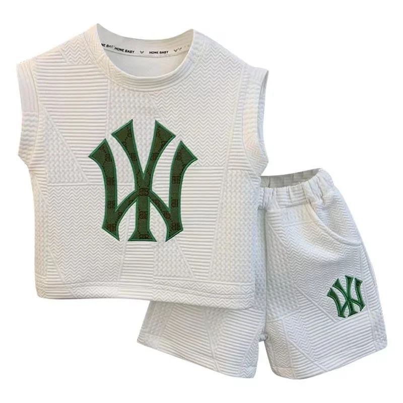 Traje deportivo informal de verano para bebés, ropa para niños, camiseta sin mangas, Tops y pantalones, ropa bordada de 2 piezas