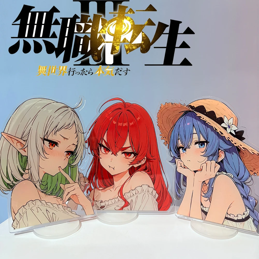 Figurine en acrylique Anime Mushoku Tensei Jobless Reincarnation - Roxy, Eris, Sylphiette - Support de figurine en acrylique - Ornement de bureau - Accessoire